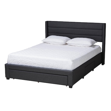 Baxton Studio Braylon Transitional Charcoal Grey Fabric and Dark Brown Finished Wood 3-Drawer Platform Bed-Full 232-13076-ZORO